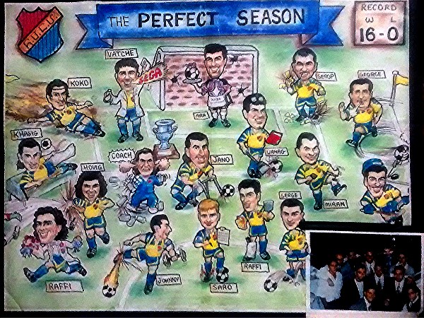 
 Toronto caricatures artist Pat Popular ono2funny soccer team group portrait